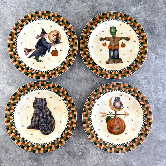 Debbie Mumm Halloween Salad Dessert Hors d'oeuvre Plates Sakura Oneida 2001 - Picture 1 of 9